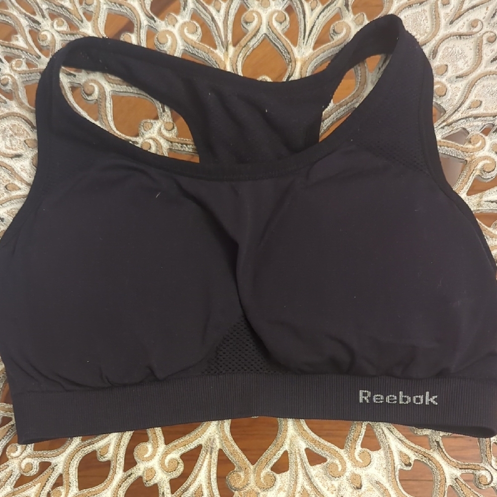 Women's Reebok Black Sports Bra with Silver Logo Size M